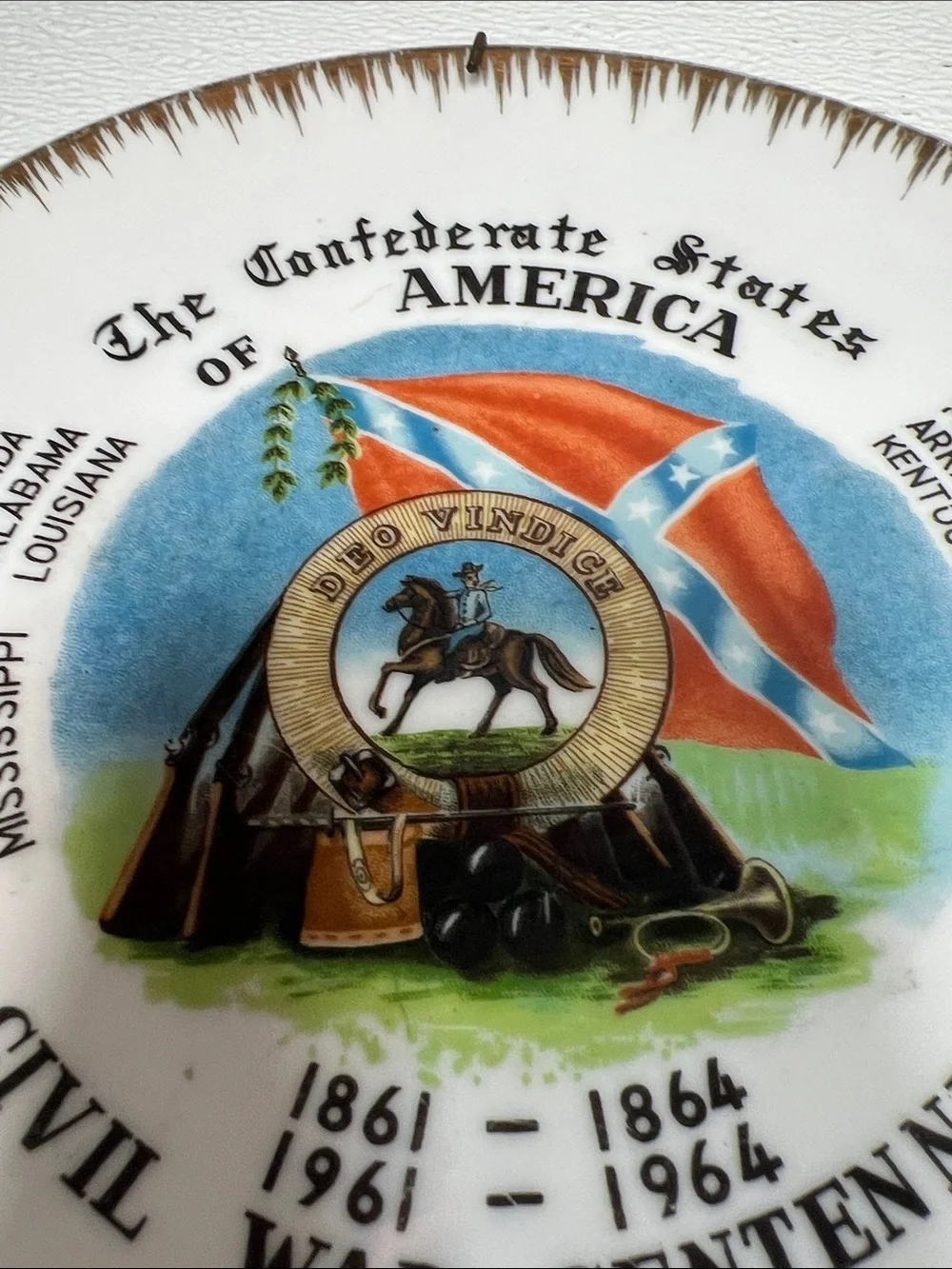 CIVIL WAR CENTENNIAL PLATE 1964 DEO VINDICE SOUVENIR 22K GOLD 5